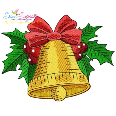 Christmas Bell And Holly Leaves Embroidery Design Pattern-1