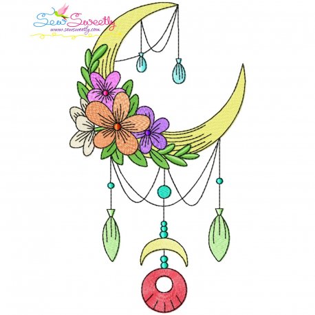 Dream Catcher Flowers And Moon-10 Embroidery Design Pattern