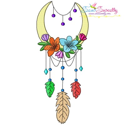 Dream Catcher Flowers And Moon-9 Embroidery Design Pattern-1