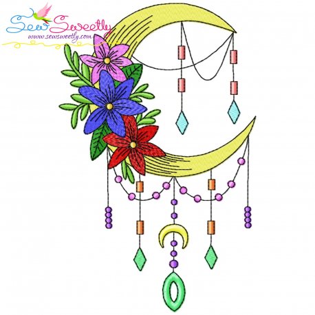 Dream Catcher Flowers And Moon-6 Embroidery Design Pattern