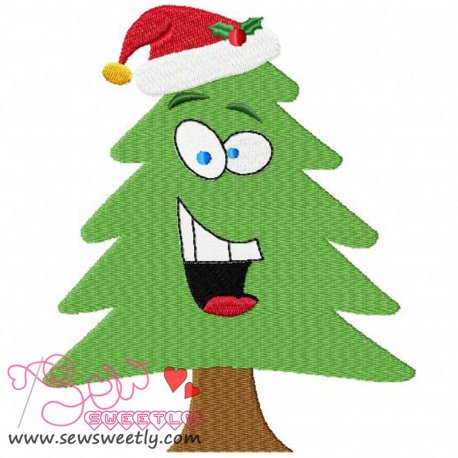 Christmas Tree With Santa Hat Embroidery Design- 1