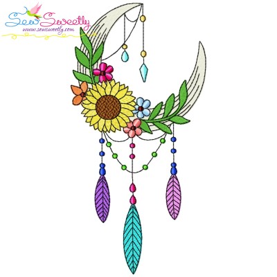 Dream Catcher Flowers And Moon-3 Embroidery Design Pattern-1