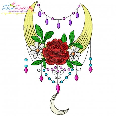 Dream Catcher Flowers And Moon-2 Embroidery Design Pattern