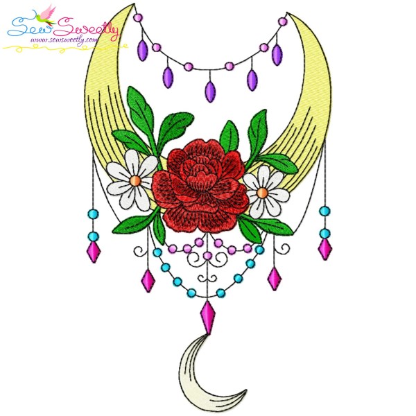 Dream Catcher Flowers And Moon-2 Embroidery Design Pattern-1