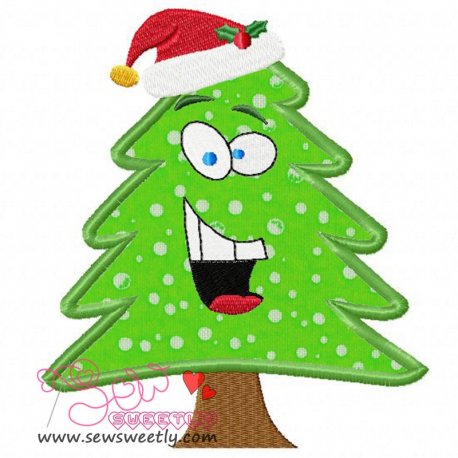 Christmas Tree With Santa Hat Applique Design- 1
