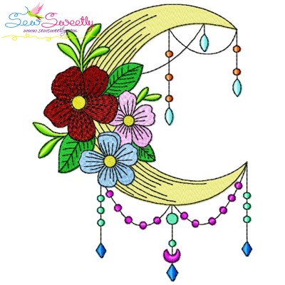Dream Catcher Flowers And Moon-1 Embroidery Design Pattern-1