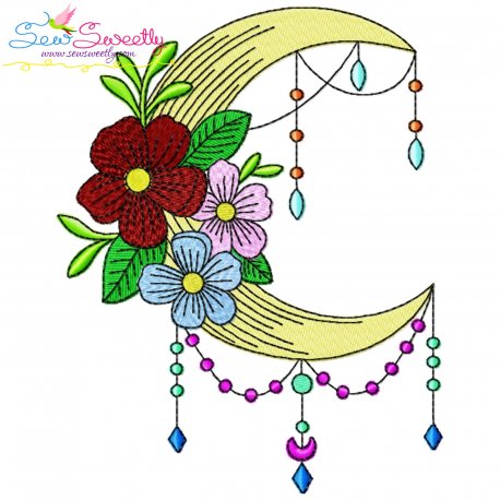 Dream Catcher Flowers And Moon-1 Embroidery Design Pattern