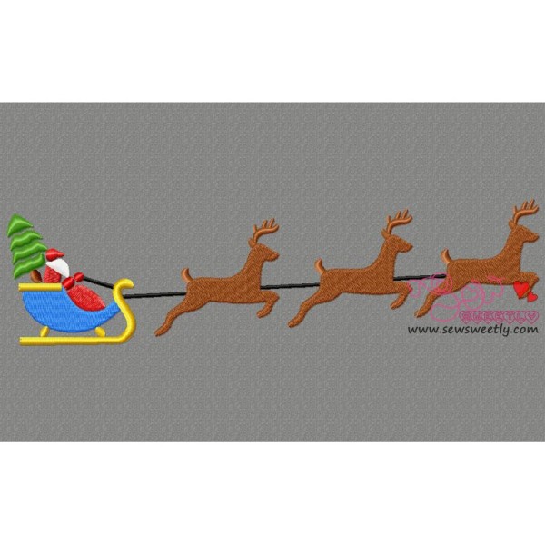 Santa Sleigh Christmas Tree Embroidery Design Pattern-1