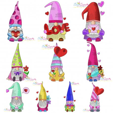 Valentine Gnomes Embroidery Design Pattern Bundle-1