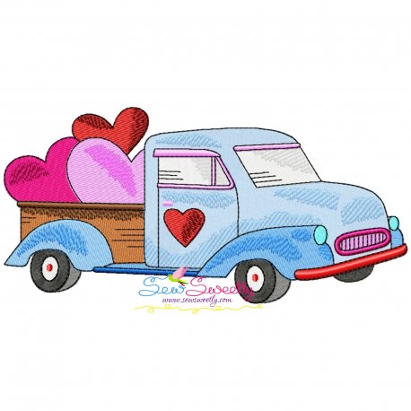 Valentine Truck Hearts Embroidery Design Pattern-1
