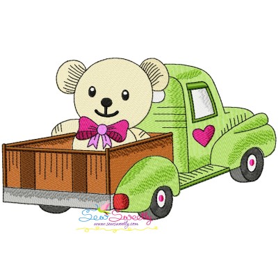 Valentine Truck Teddy Bear Embroidery Design Pattern-1