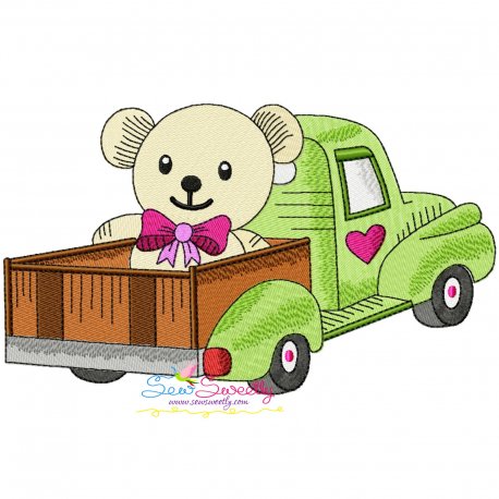 Valentine Truck Teddy Bear Embroidery Design Pattern