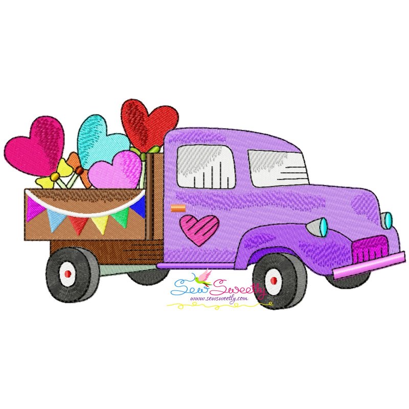 4 sizes Retro Truck with Balloons Embroidery Design Valentine's Day Embroidery File Instant Download