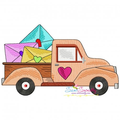 Valentine Truck Love Letters Embroidery Design Pattern