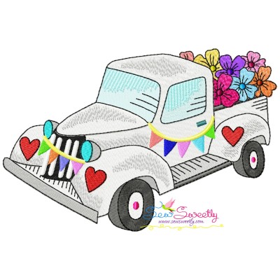 Valentine Truck Flowers Embroidery Design Pattern-1
