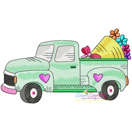 Valentine Truck Flower Bouquet Embroidery Design Pattern