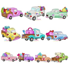 Valentine Trucks Embroidery Design Bundle-1