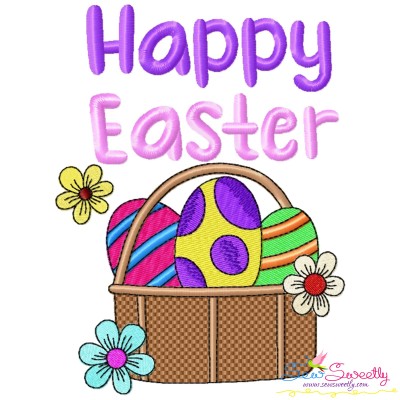Happy Easter Eggs Basket Embroidery Design Pattern-1