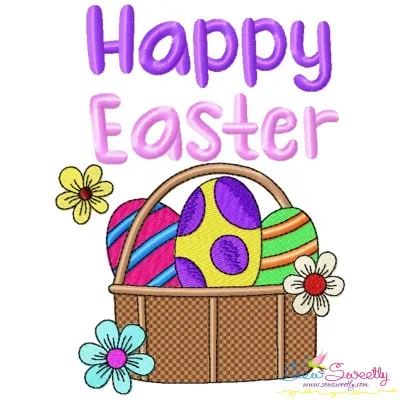 Happy Easter Eggs Basket Embroidery Design Pattern-1