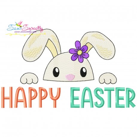 Happy Easter Bunny Peeking Embroidery Design Pattern-1