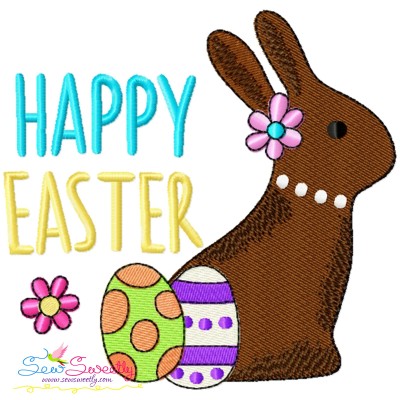 Happy Easter Chocolate Bunny Eggs Embroidery Design Pattern-1