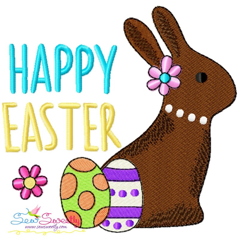 Happy Easter Chocolate Bunny Eggs Embroidery Design Pattern