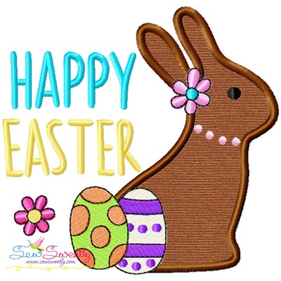 Happy Easter Chocolate Bunny Eggs Applique Design Pattern-1