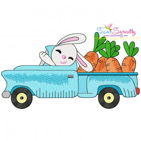 Easter Bunny Truck With Carrots Embroidery Design Pattern-1