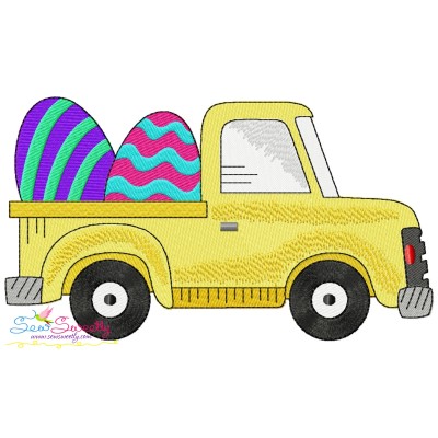 Easter Truck With Eggs Embroidery Design Pattern-1