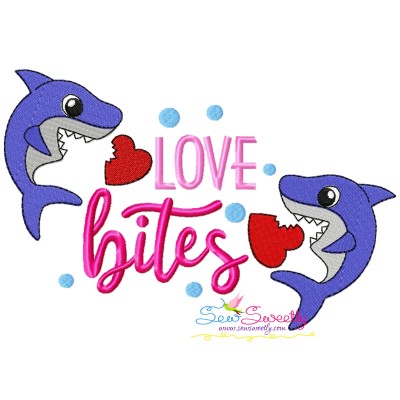 Valentine Love Bites Shark Embroidery Design Pattern-1