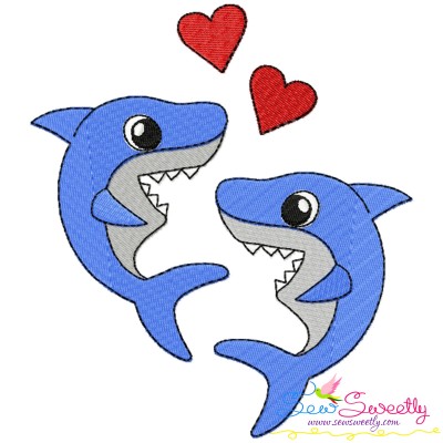 Valentine Sharks Embroidery Design Pattern-1