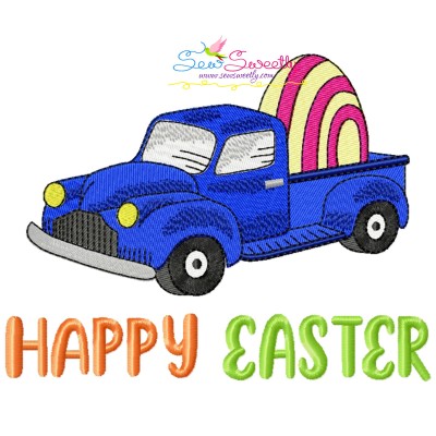 Happy Easter Truck With Egg Embroidery Design Pattern-1