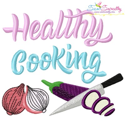 Healthy Cooking Vegetables Kitchen Lettering Embroidery Design Pattern-1