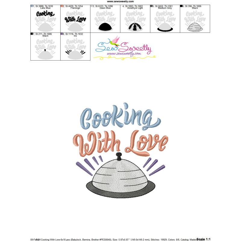 Cooking With Love Kitchen Lettering Embroidery Design Sew Sweetly