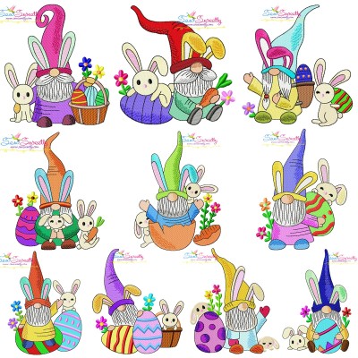 Easter Gnomes And Bunnies Embroidery Design Pattern Bundle-1