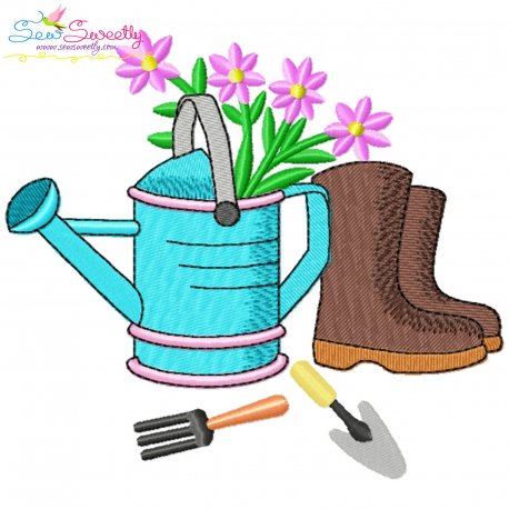 Spring Watering Can And Boots Embroidery Design Pattern