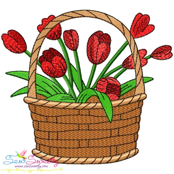 Spring Flowers Basket-1 Embroidery Design Pattern-1