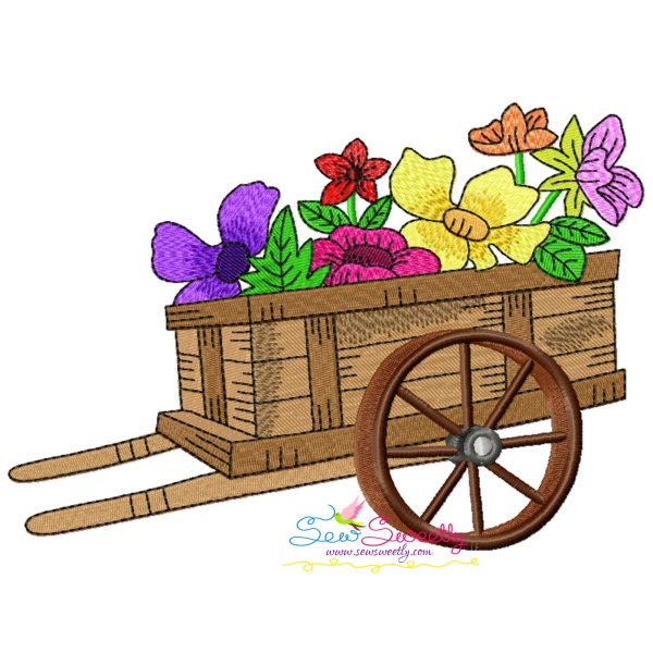 Wood Wheelbarrow Spring Flowers Embroidery Design Pattern-1