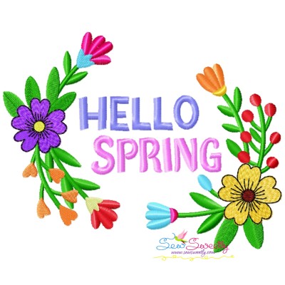 Hello Spring Flowers Frame-1 Embroidery Design Pattern-1