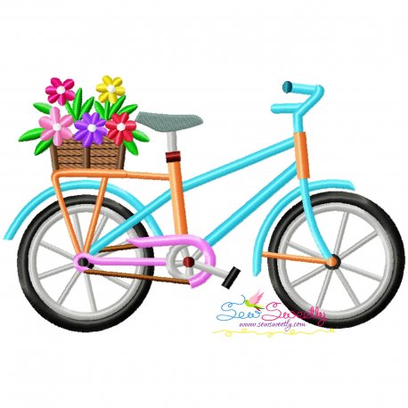 Spring Flowers Bicycle-1 Embroidery Design Pattern