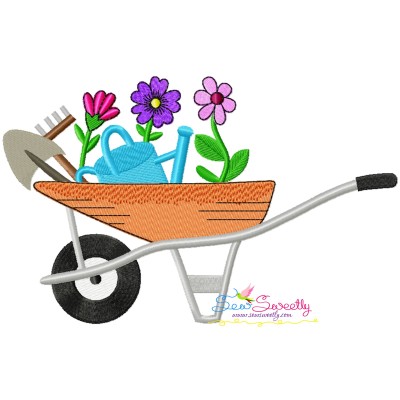 Spring Flowers Wheelbarrow-2 Embroidery Design Pattern-1