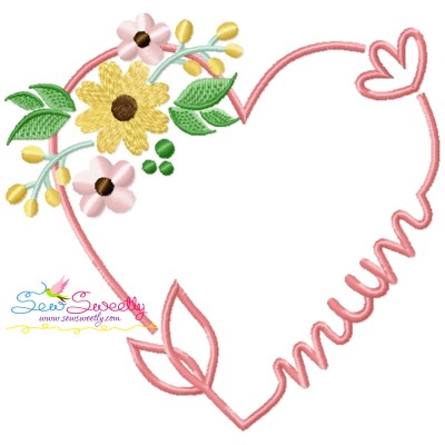 Mum Heart Floral Embroidery Design Pattern-1