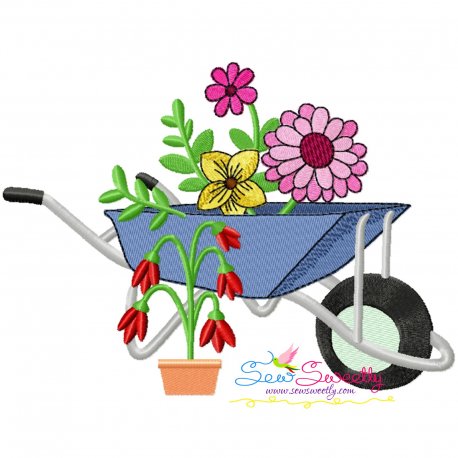 Spring Flowers Wheelbarrow-1 Embroidery Design Pattern