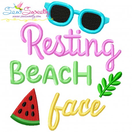 Resting Beach Face Summer Lettering Embroidery Design Pattern