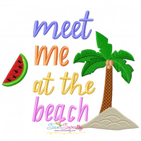 Meet Me At The Beach Summer Lettering Embroidery Design Pattern-1