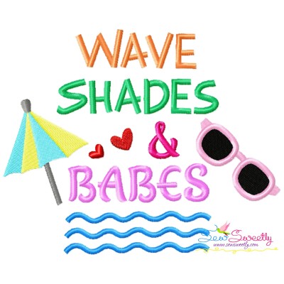 Wave Shades And Babes Summer Lettering Embroidery Design Pattern-1