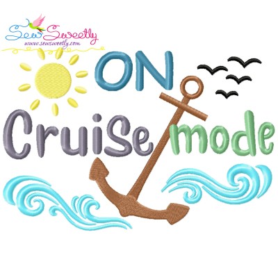 On Cruise Mode Anchor Summer Lettering Embroidery Design Pattern-1