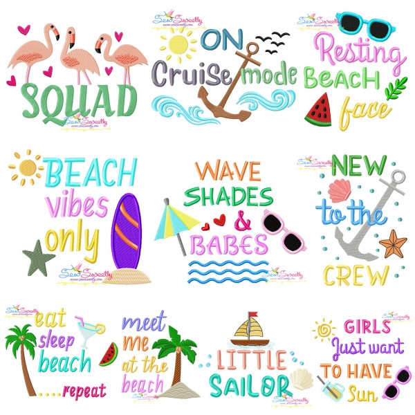 Summer Lettering Embroidery Design Bundle-1
