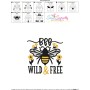 Bee Wild & Free Lettering Embroidery Design Pattern-3