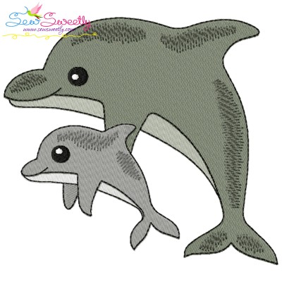 Mom And Baby Dolphin Embroidery Design Pattern-1